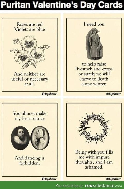 Puritan Valentine's Day cards