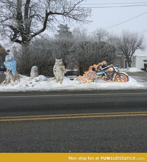 A guy turns snowbanks into art