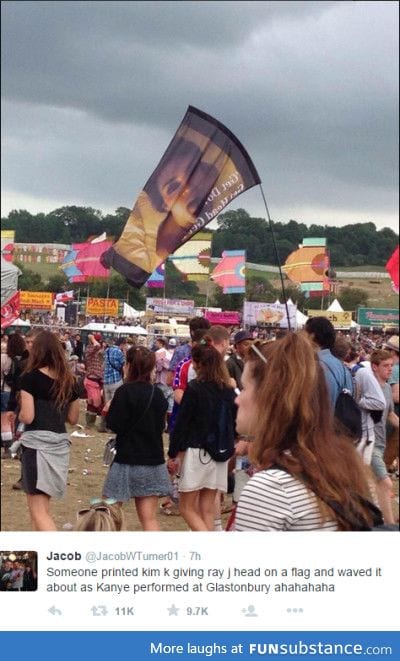 Some dude made a huge Kim Kardashian Ray J flag at Glastonbury