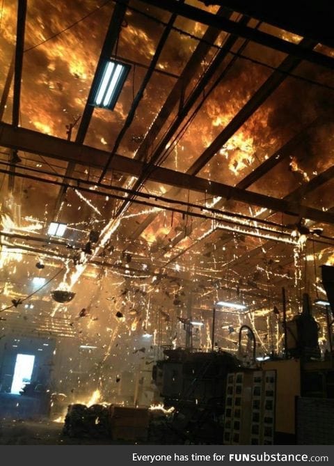 Fire inside a factory