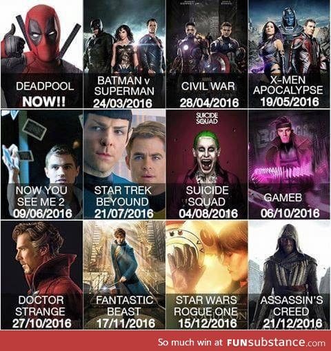 Movie calendar for 2016