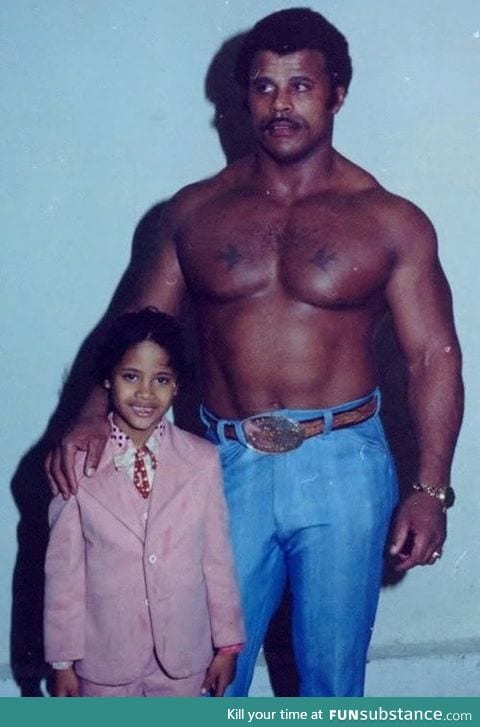 Dwayne "The Rock" Johnson and his father Rocky Johnson, 1981