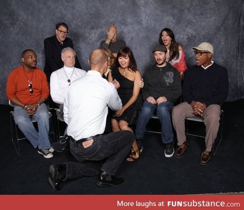 Man proposes in front of the Star Trek cast. Complete with Picard facepalm