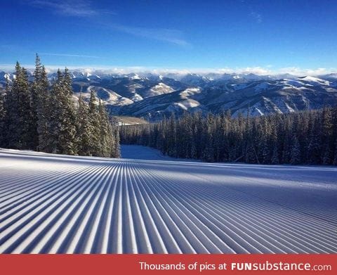 A freshly groomed ski slope