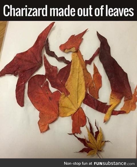 A Charizard made of leaves