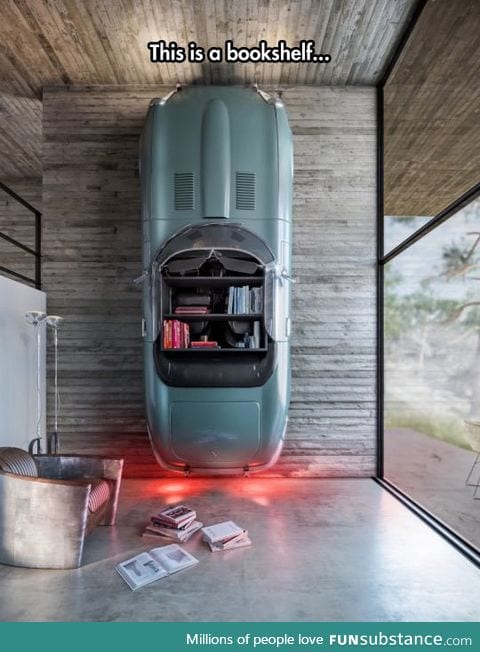 Using an old car as a bookshelf