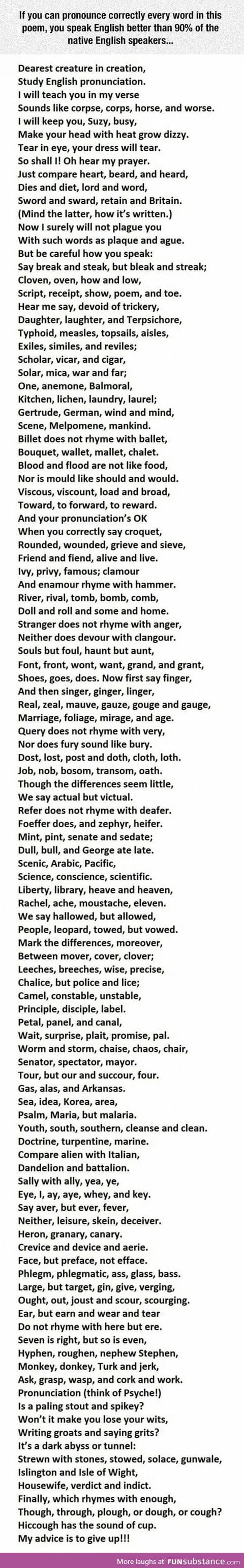 Here's An English Poem to Test Your Pronounciation