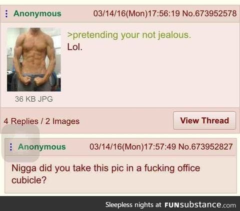 Anon flexes in cubicle