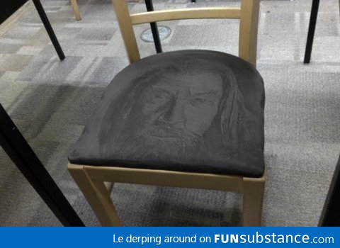 Someone drew Gandalf the Grey on a seat cushion at my University