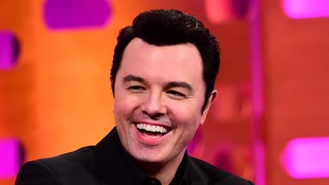 Seth MacFarlane sings Cyndi Lauper songs as Family Guy characters while next to her