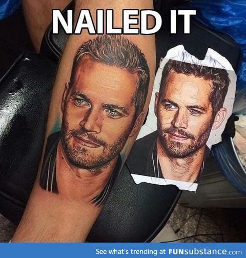 Realistic Paul Walker tattoo