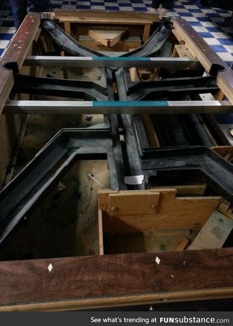 The inside of a pool table