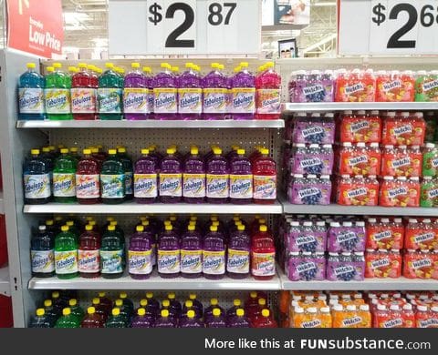 Walmart selling cleaner next to juice drinks