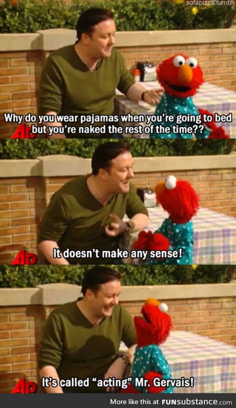 Elmo teaches ricky gervais an important lesson