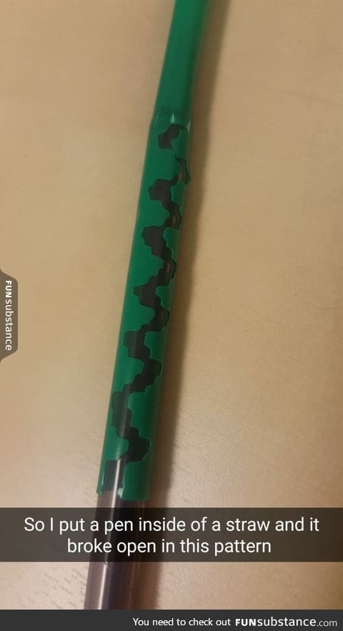 When you break straw with a pen you end up with this unusual pattern