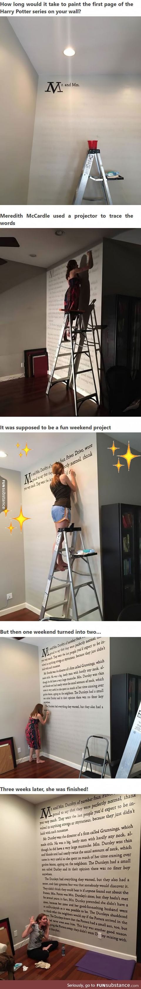 A Harry Potter Fan Paints First Page Of “Sorcerer’s Stone” Onto Her Wall