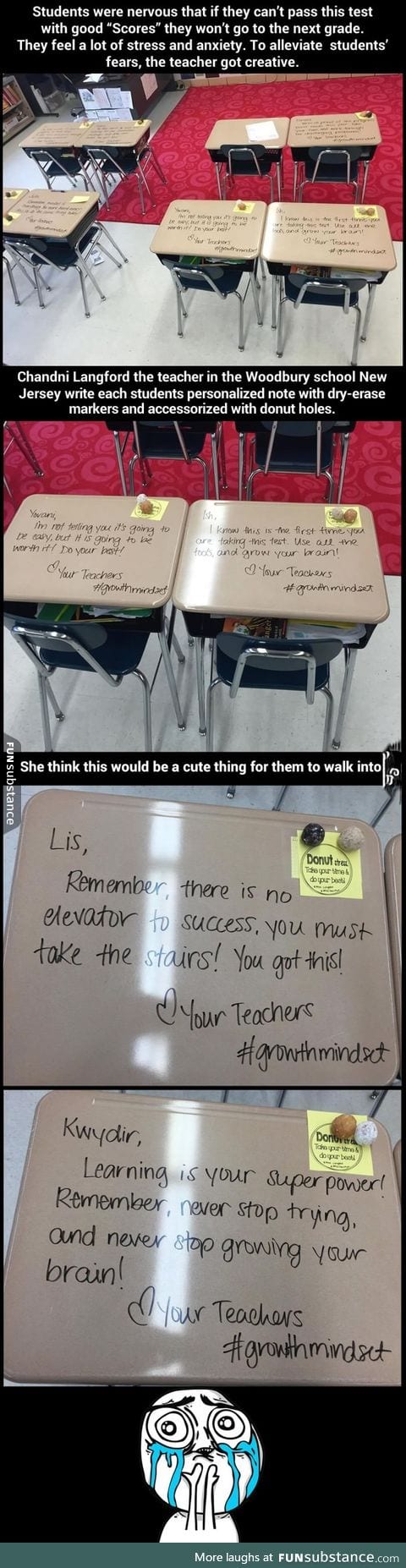 Teacher surprises students with inspiring desk messages on exam day