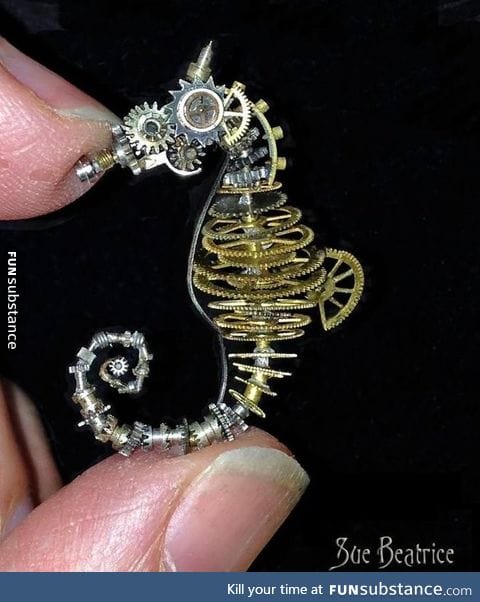 Seahorse made from old watch parts