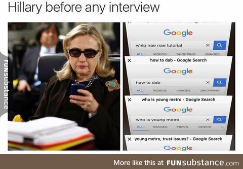 Hillary before an interview