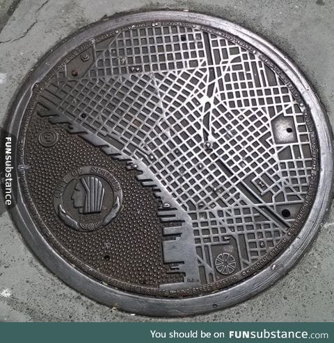 This manhole cover in Seattle, has a map of the city on it