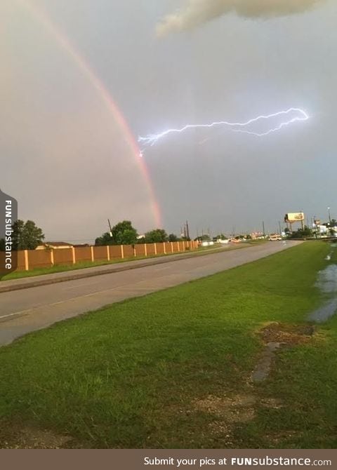 Lightning striking a rainbow