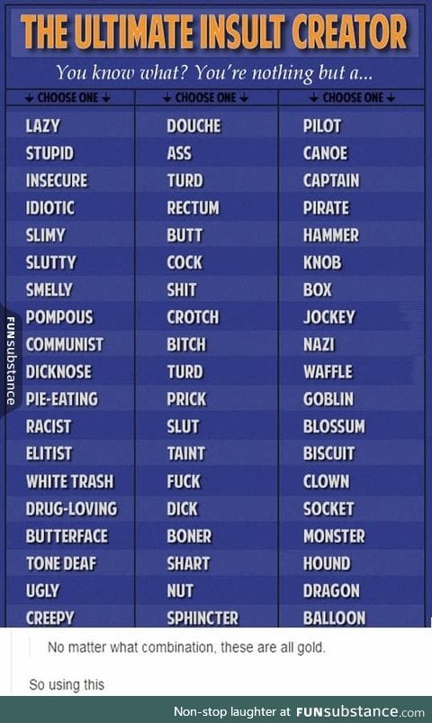 The insult creator chart