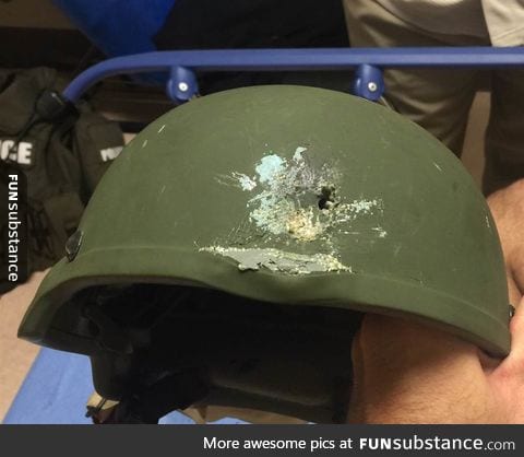 Kevlar helmet after taking a bullet and saving an officer's life