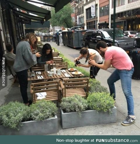 A group of hipsters eating their lunch