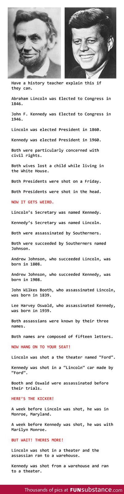 Mind blowing coincidences on Lincoln's and Kennedy's murder