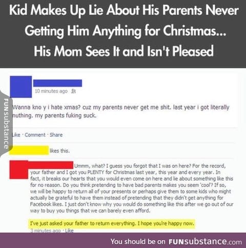 Ungrateful kid gets what he deserved