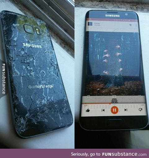 A phone dropped from an amusement park ride roughly 3-4 stories high, this is the result