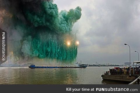 Daytime fireworks in Shanghai look like a giant monster