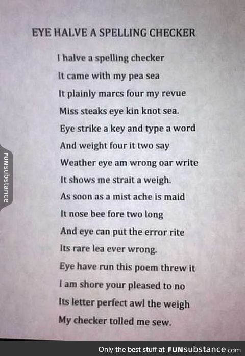 Brilliant spelling checker poem