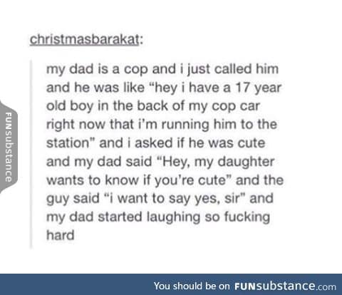 Cop dad, daughter, and black dude