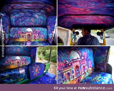 Starry interior of an Indian taxi