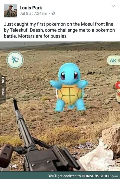 American volunteer fighting ISIS with the Kurdish militias caught his first pokemon