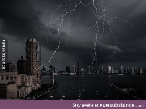 Absolutely gigantic thunderstorm over the Hudson River, NY, NY