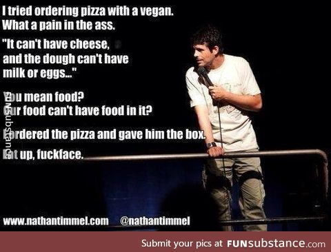 Vegans eating pizza