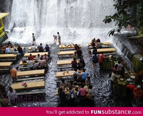 Waterfall restaurant in the Phillipines