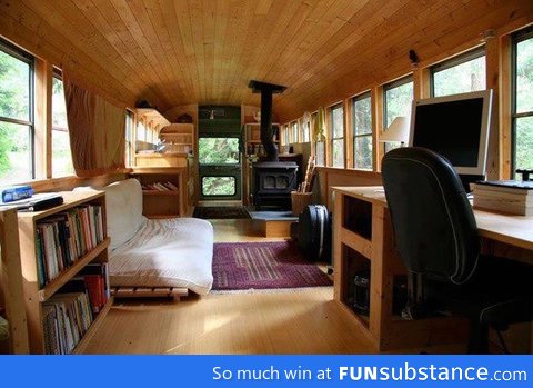 Old school bus turned into a tiny moving home