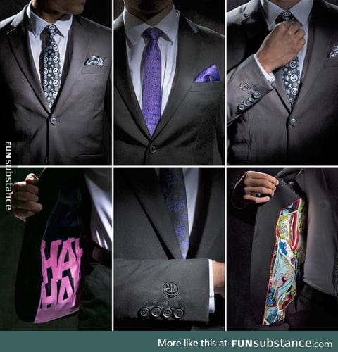 Marvel and DC themed business suits.