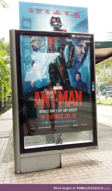 Ant-man poster at a bus stop