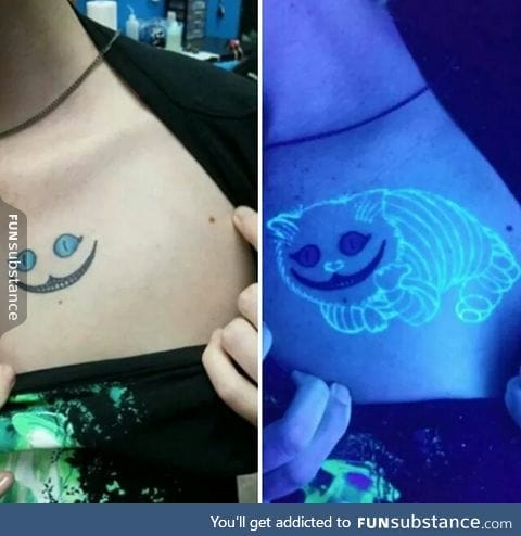 Ultraviolet tattoo of the Cheshire Cat