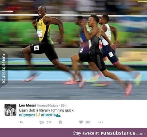 Imagine working so hard to be at the Olympics just to lose against a smiling Usain Bolt