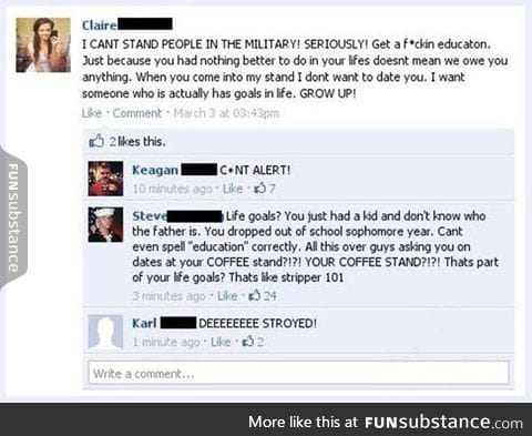 This girl got owned after making an anti-military comment