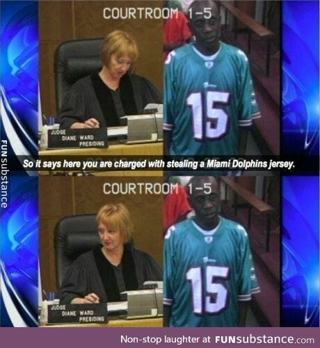 Bad idea to wear a jersey to court. Worse idea to wear a stolen jersey to court.