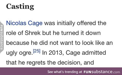 Nicolas  Cage as Shrek..can you imagine