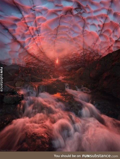 An ice cave under a volcano