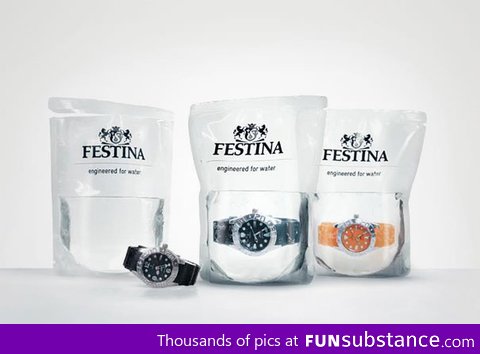 Waterproof watches sold in bags of water