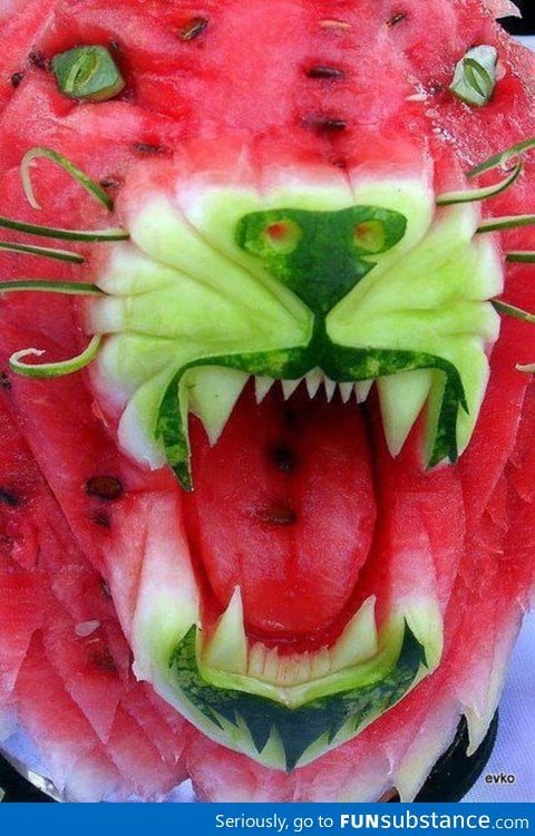 Tiger carved out of a watermelon